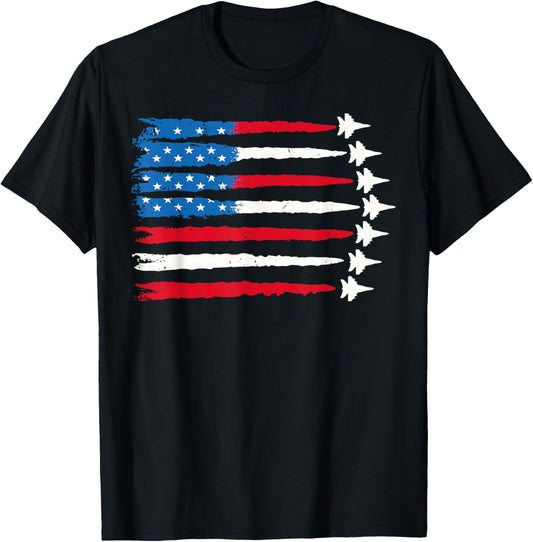 Patriotic Red White Blue Usa Flag Fighter Jets 4th Of July T-shirt