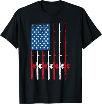 American Flag Fishing Rod Fishing Lover Vintage Fisherman T-Shirt