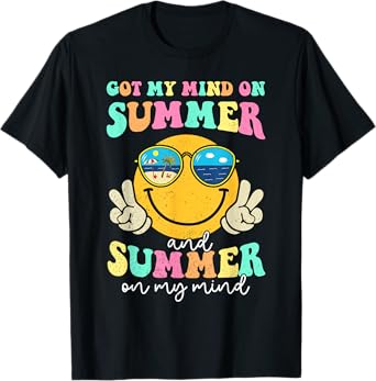 Groovy Happy Face Summer Vibes Got My Mind On Summer Teacher T-Shirt