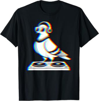 Funny Pigeon DJ Glitch Rave EDM Music Party T-Shirt