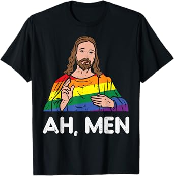 Ah Men Rainbow Gay Jesus Christian LGBT Pride Flag Men Gift T-Shirt