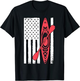 Cool Kayaking For Men Women Kayak Fishing USA American Flag T-Shirt
