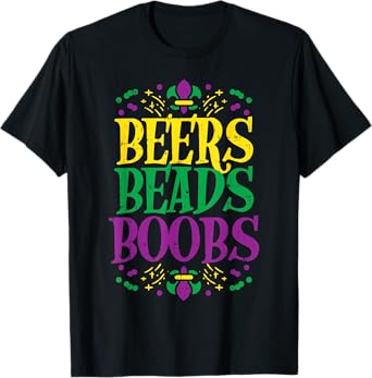 Beers Beads Boobs Funny Mardi Gras Carnival Men Boyfriend T-Shirt
