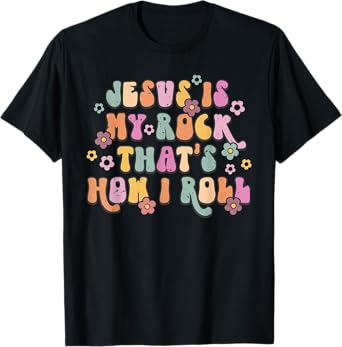 Leopard Jesus Is My Rock And That Is How I Roll Retro Groovy T-Shirt