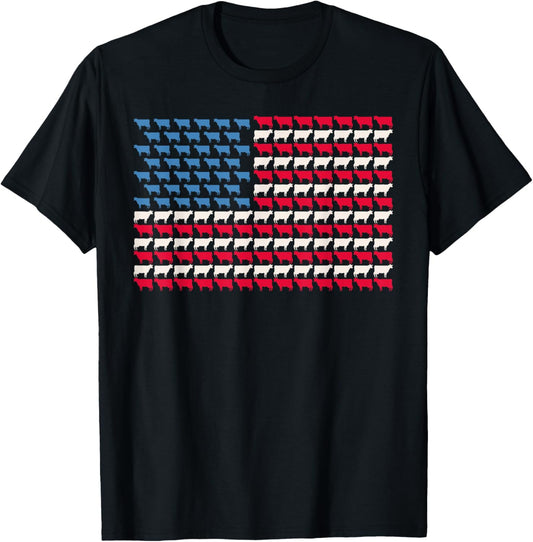 Cow American Flag Heifer US 4th Of July Farm Cattle USA Gift T-Shirt