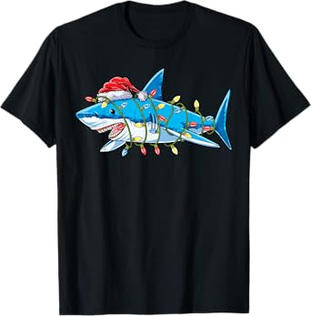 Santa Shark Christmas Lights Sharkmas Tree Xmas Boys Men T-Shirt