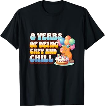 8 Years Capy Bday Cute Capybara 8th Kids Birthday Party T-Shirt