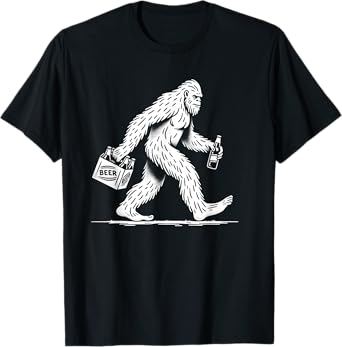 Retro Bigfoot Drinking Beer – Funny Sasquatch T-Shirt