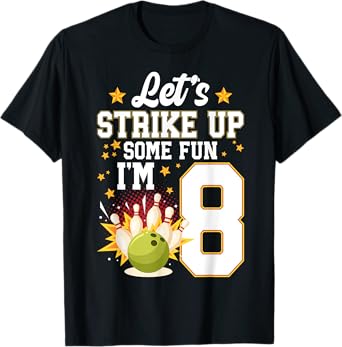 8th Birthday Bowling Boy Eight Year Old Bowler Birthday T-Shirt