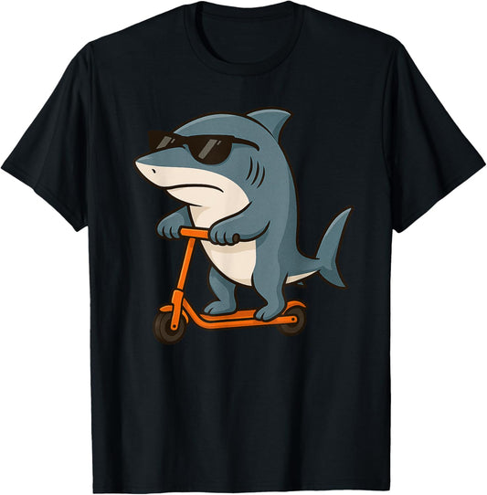 Funny Shark Scooter Animal Lover Boys Girls Kids T-Shirt