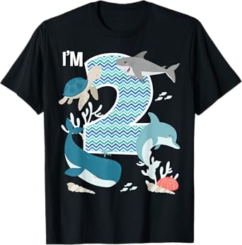 Kids 2 Year Old Ocean Life Whale Dolphin Shark 2nd Birthday T-Shirt