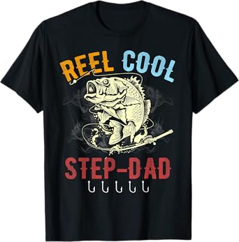 Funny Fathers Day Vintage Fishing Reel Cool Step-Dad T-Shirt
