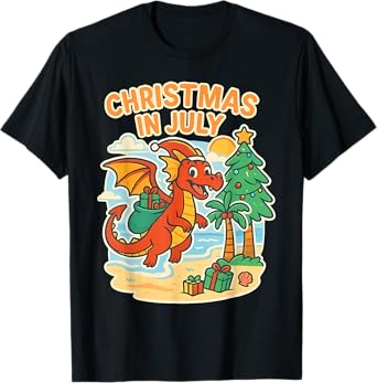 Christmas in July Santa Dragon Beach Funny Men Women Kids T-Shirt