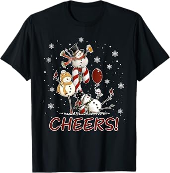 Cheers Snowman Shirt Beer Christmas Sweater Wine Lover T-Shirt