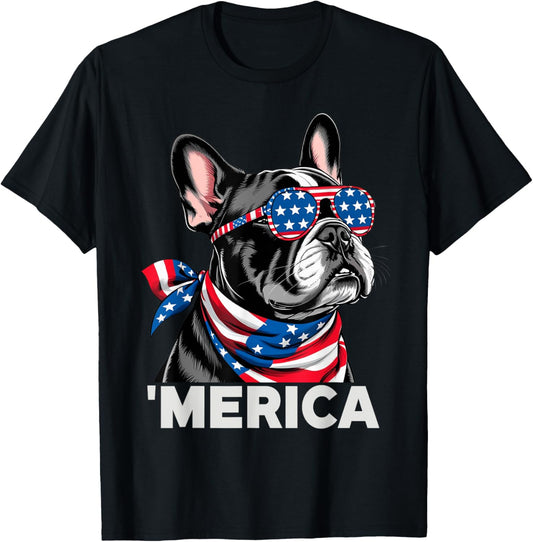 Patriotic French Bulldog Merica Frenchie July 4th USA Flag T-Shirt