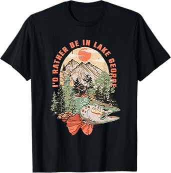 Vintage Lake Trout Fishing Lake George New York Camping T-Shirt