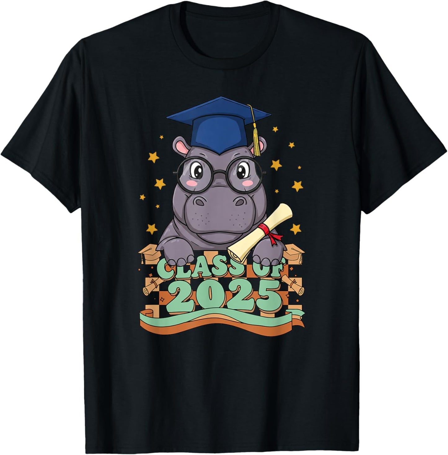 Graduate Hippo Class Of 2025 Kids Mens Womens Graduation T-Shirt