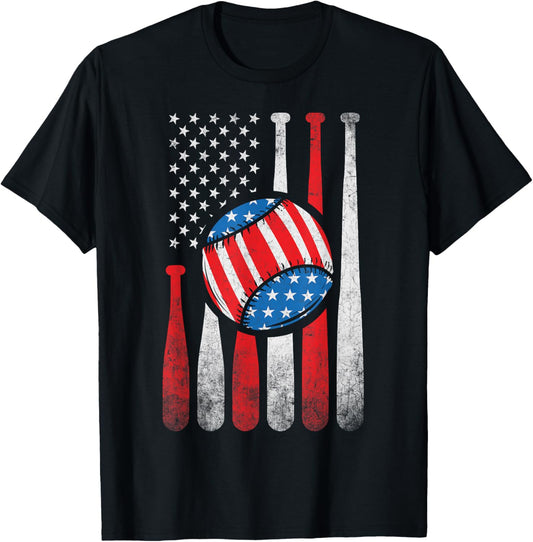 Patriotic Baseball 4th Of July USA American Flag T-Shirt