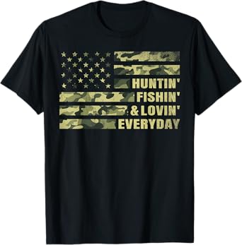 Hunting Fishing Loving Every Day Camo American Flag Patriot T-Shirt