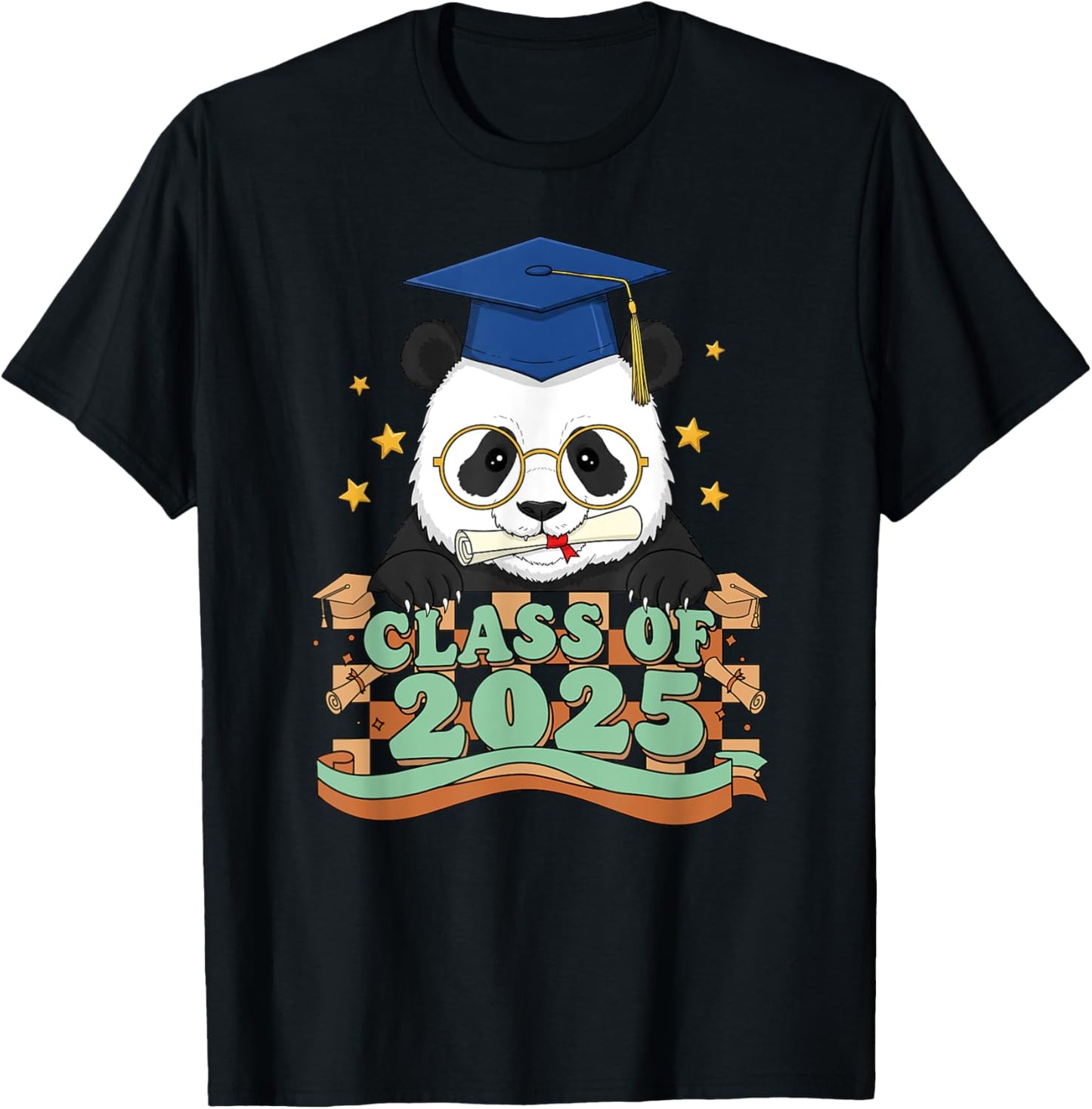 Graduate Panda Class Of 2025 Kids Mens Womens Graduation T-Shirt