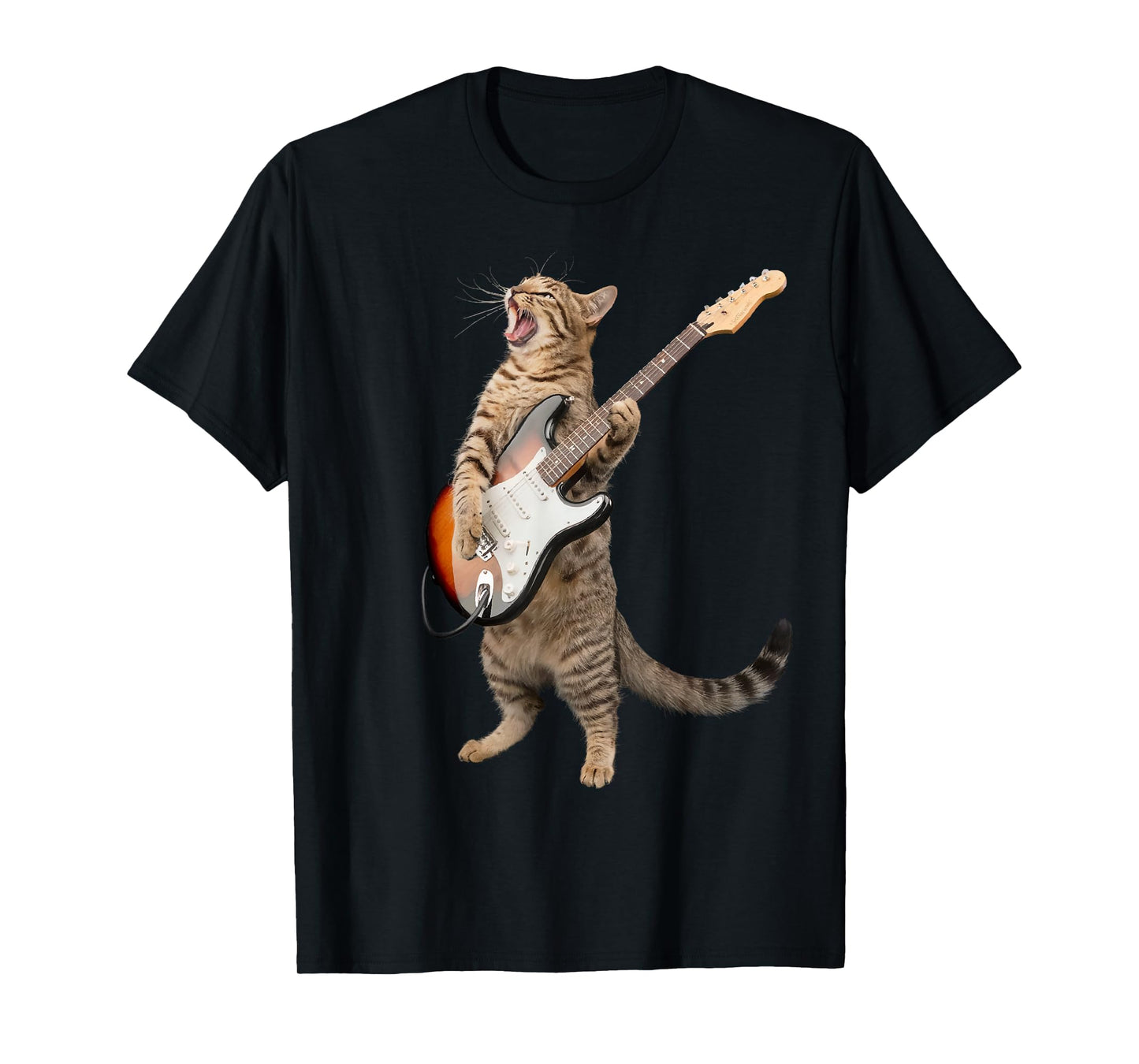 Cat Playing Guitar Shirt Kids Men Women Rock And Roll Band T-Shirt