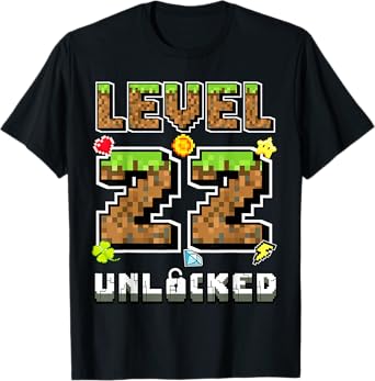 Level 22 Unlocked Birthday 22nd Years Bday Gamer Pixel Men T-Shirt