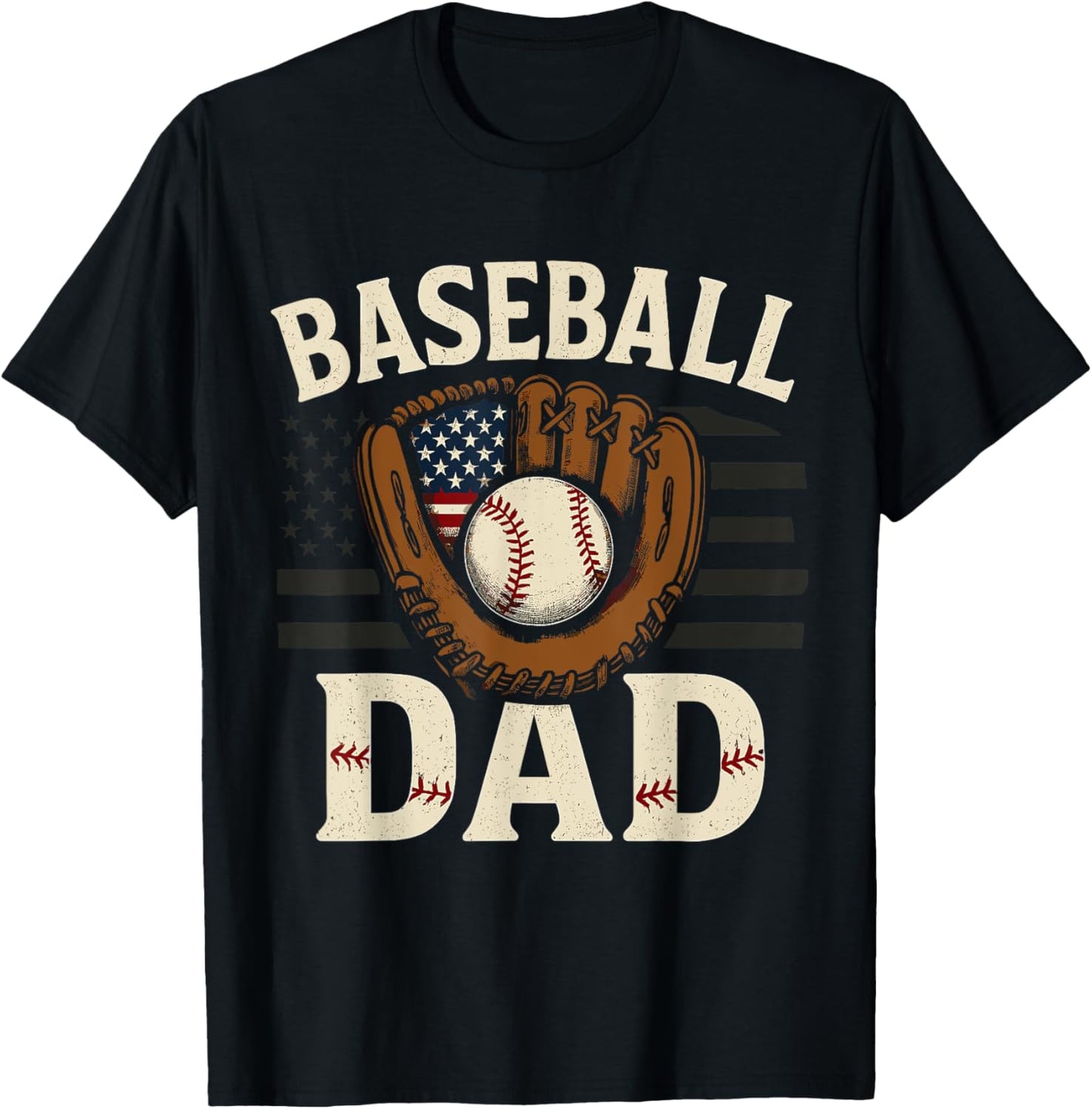 Baseball Dad Fathers Day American Usa Flag Men Boys Kids T-shirt