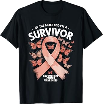 Endometrial Cancer Awareness Peach Ribbon T-Shirt