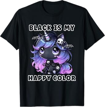 Goth Girl Black is My Happy Color Gothic Unicorn Emo Girl T-Shirt
