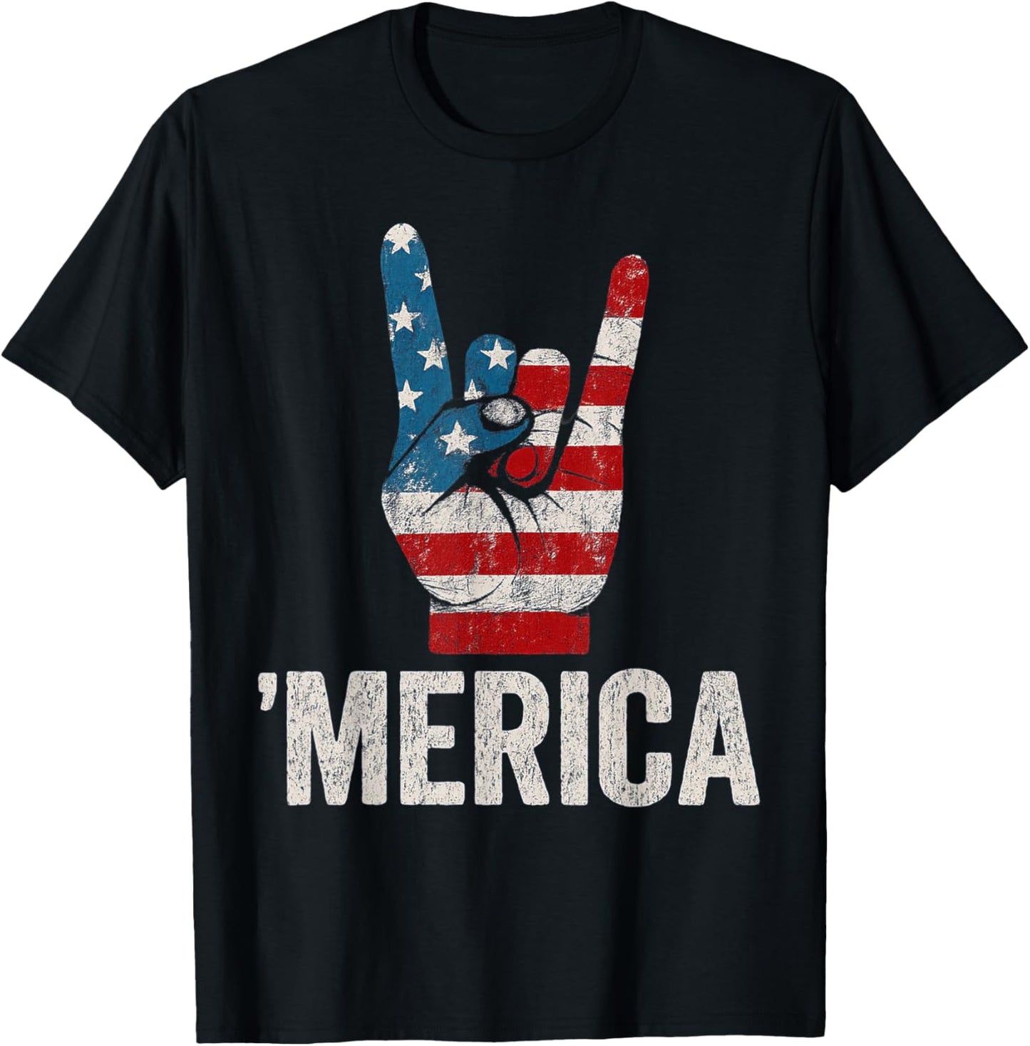 Merica Rock Sign 4th Of July Vintage American Flag Retro Usa T-shirt