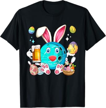 Easter Bunny Bowling Equipment Drinking Beer Funny Player T-Shirt