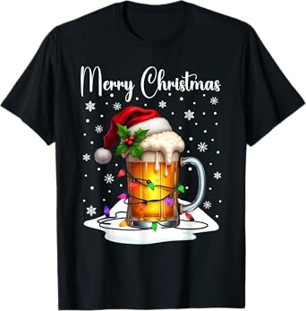 Christmas Pajamas Beer Mug Beer Glasses Beer Costume Santa T-Shirt