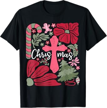 Christmas Cross Jesus The Reason Floral Cottagecore Xmas PJ T-Shirt