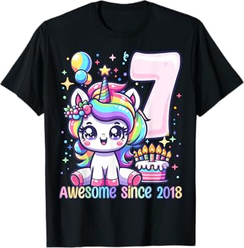Unicorn 7th Birthday 7 Year Old Unicorn Party Girls Outfit T-Shirt