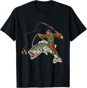 Largemouth Bass Fishing Bigfoot Fisherman T-Shirt