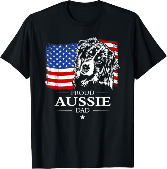 Proud Aussie Shepherd Dad American Flag patriotic dog gift T-Shirt