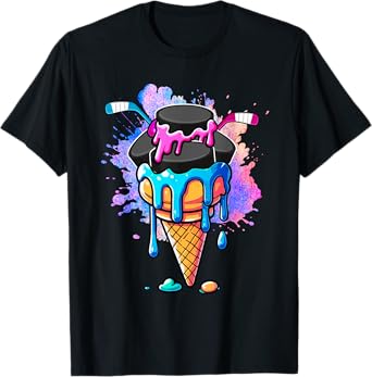 Hockey Equipments As Colorful Ice Cream Drip Funny Player T-Shirt