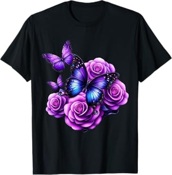 Beautiful Butterfly Purple Rose Butterfly Lovers Gifts Women T-Shirt