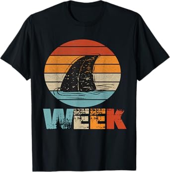 Retro Shark Fin Week 2025 Shark Lover Ocean Wildlife Summer T-Shirt