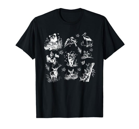 Rustic Forest Animal Sketch Wildlife Nature Drawing T-Shirt