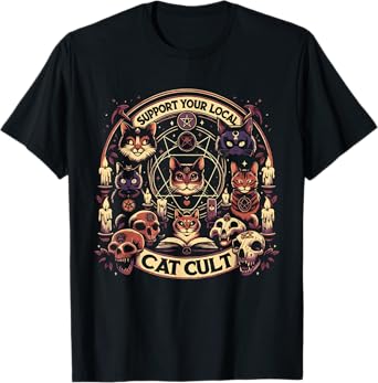 Funny Support Your Local Cat Cult Tee Shirt T-Shirt for Men Women Girls Kids