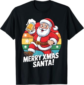 Funny Father Christmas Xmas Beer Drinking Party Costume T-Shirt