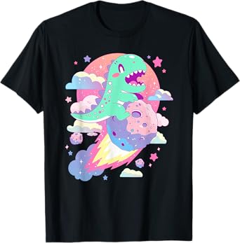 Kawaii Pastel Goth Creepy Cute Chibi Dinosaur on a Comet T-Shirt
