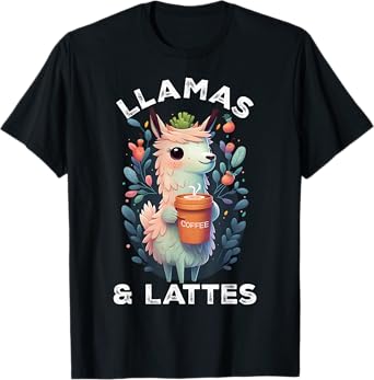 Llamas & Lattes Funny Vintage Llama & Coffee Lover Floral T-Shirt