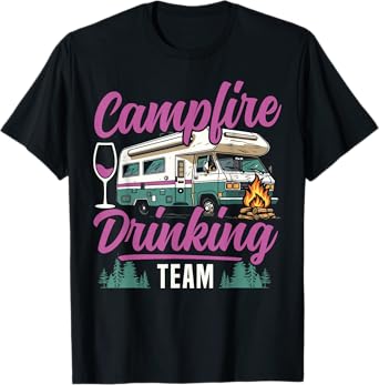 Motorhome Camping Retro Drunk Alcohol Beer Campfire Drinking T-Shirt
