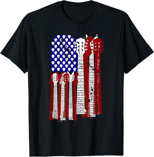 Guitar Plectrum | American Flag Band Gift T-Shirt