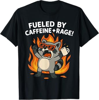Fueled By Caffeine Rage-Funny Racoon Men Women T-Shirt