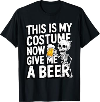 Funny Lazy Halloween Costume Men Skeleton Give Me A Beer T-Shirt