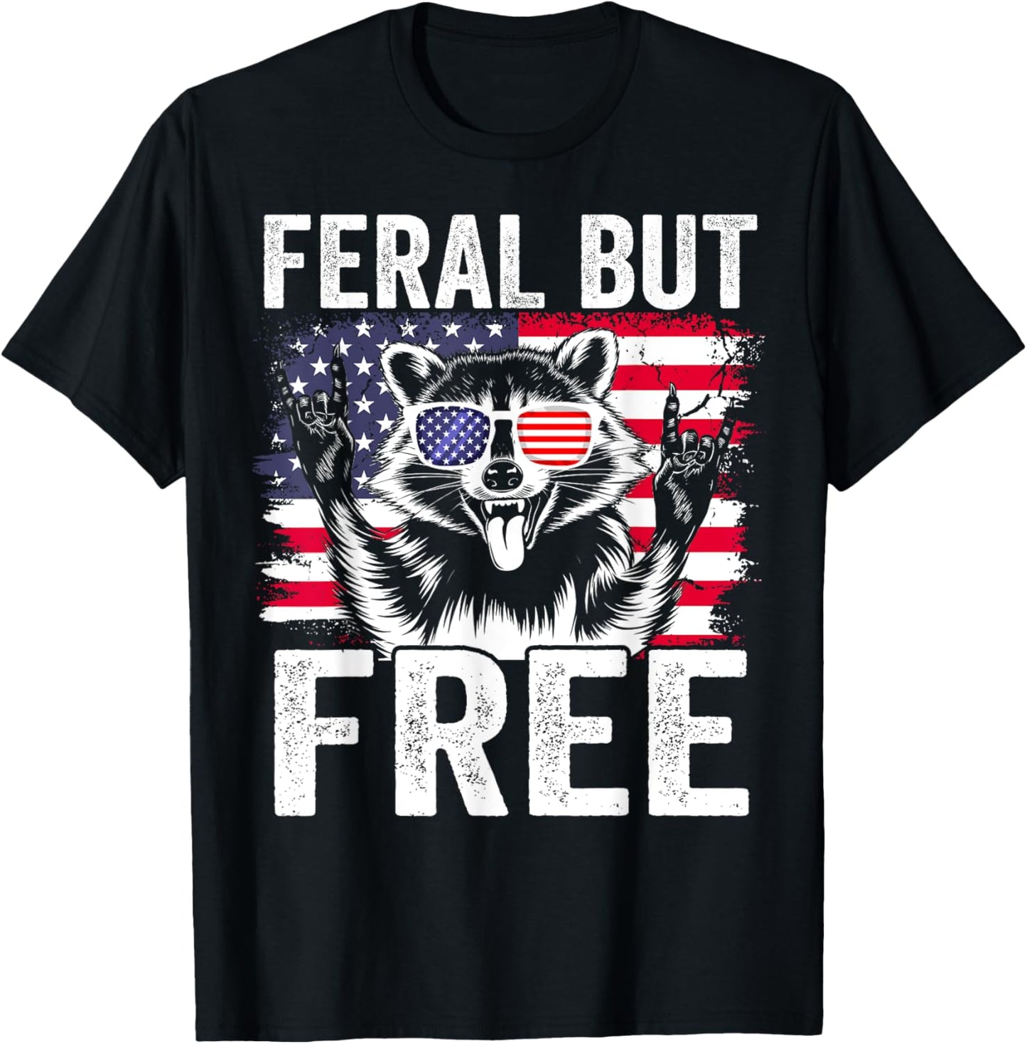 Feral But Free Racoon Funny 4th Of July Boy Men Usa Flag T-shirt