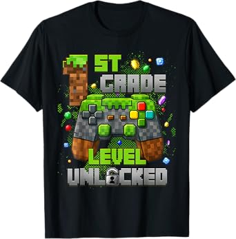 1st Grade Level Unlocked Video Gamer Pixel Back to School T-Shirt